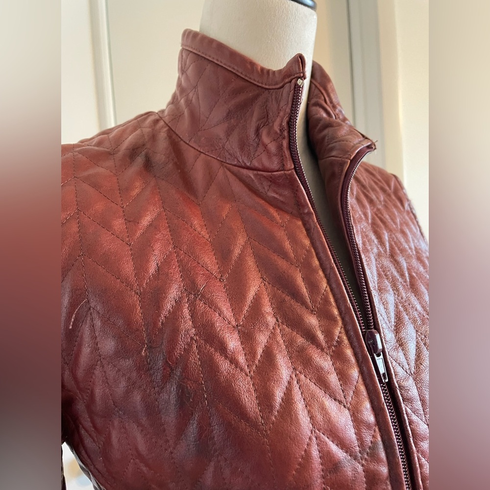 Reaction Kenneth Cole Women's Quilted Leather Jacket in Burgundy